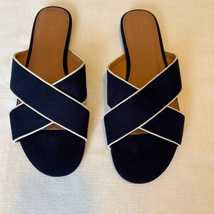 J. Crew Women's Navy Blue & White Slide Sandals